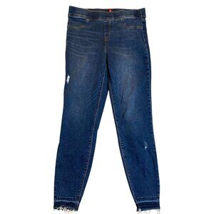 Spanx Womens Skinny Jeans Large Mid-Rise Distressed Hem Frayed Stretchy Denim Bl